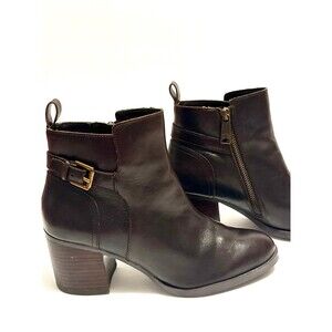 Lauren Ralph Lauren Genna Leather Boots Ankle Zip Platform Heel Brown Zip Up 7B